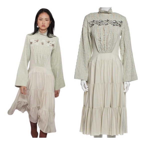 Chloe Dresses & Skirts - CHLOE A-Line Embroidered Mock Neck Midi Dress
